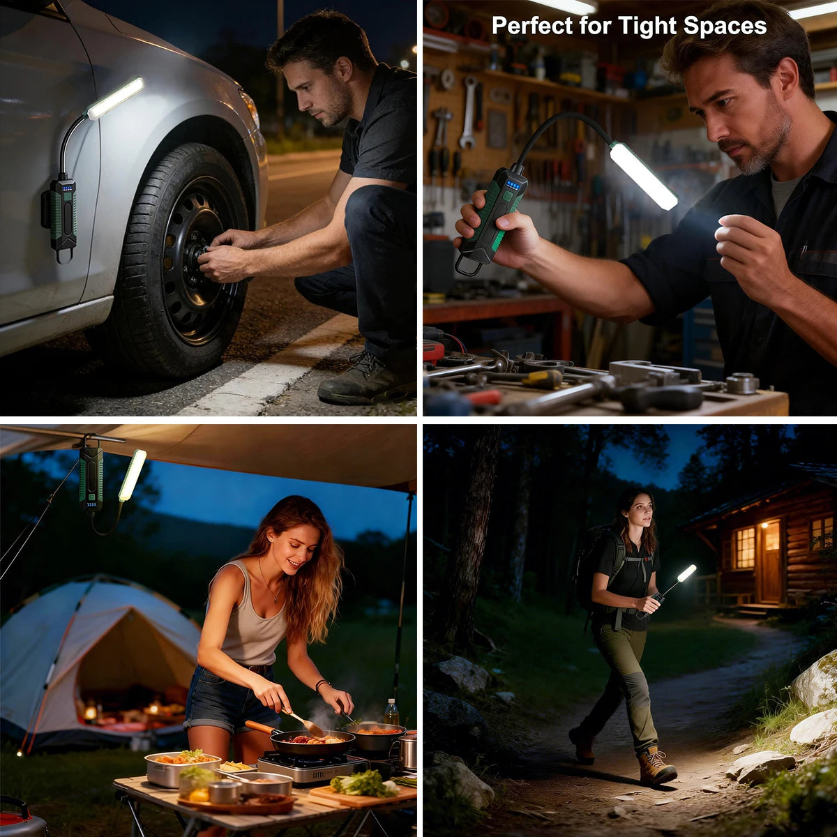 Rechargeable Magnetic Portable LED Work Light with 360° Flexible Gooseneck Design Hook Work Flashlight for Repair Emergency