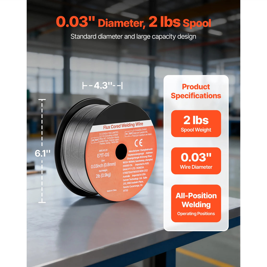 SucceBuy Flux Core MIG Welding Wire Gasless Mild Steel Welding Wire for All Position Arc Welding Self-Shielded for Outdoor Use