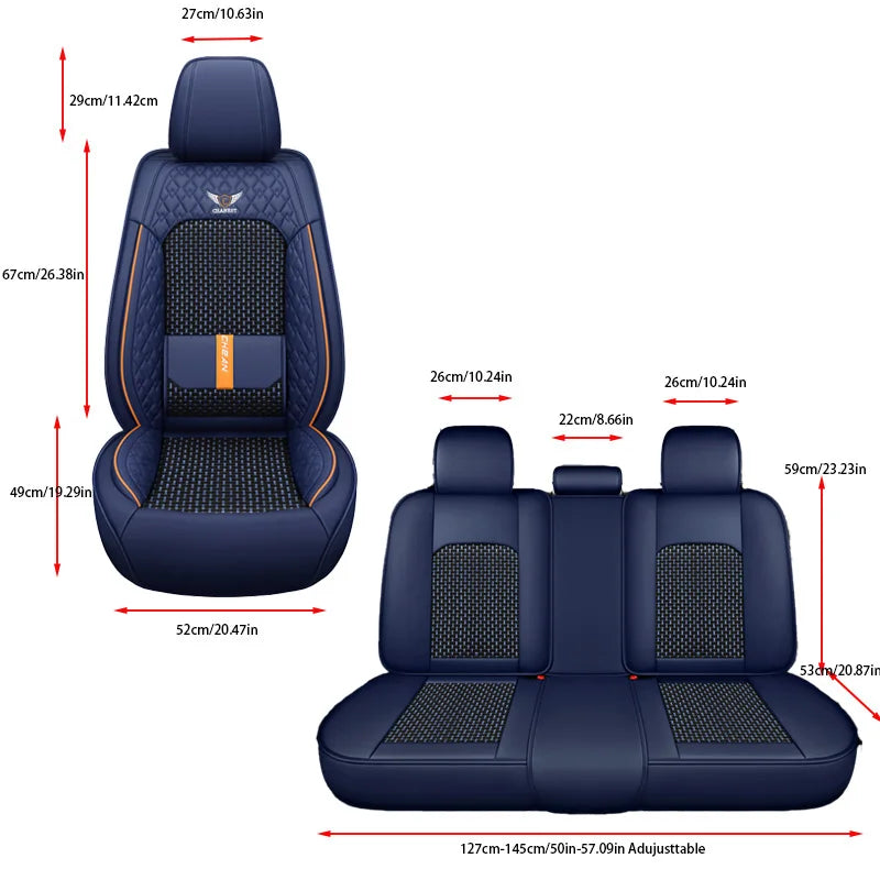 5-Seat Synthetic Leather Car Seat Cover Set with Lumbar Support