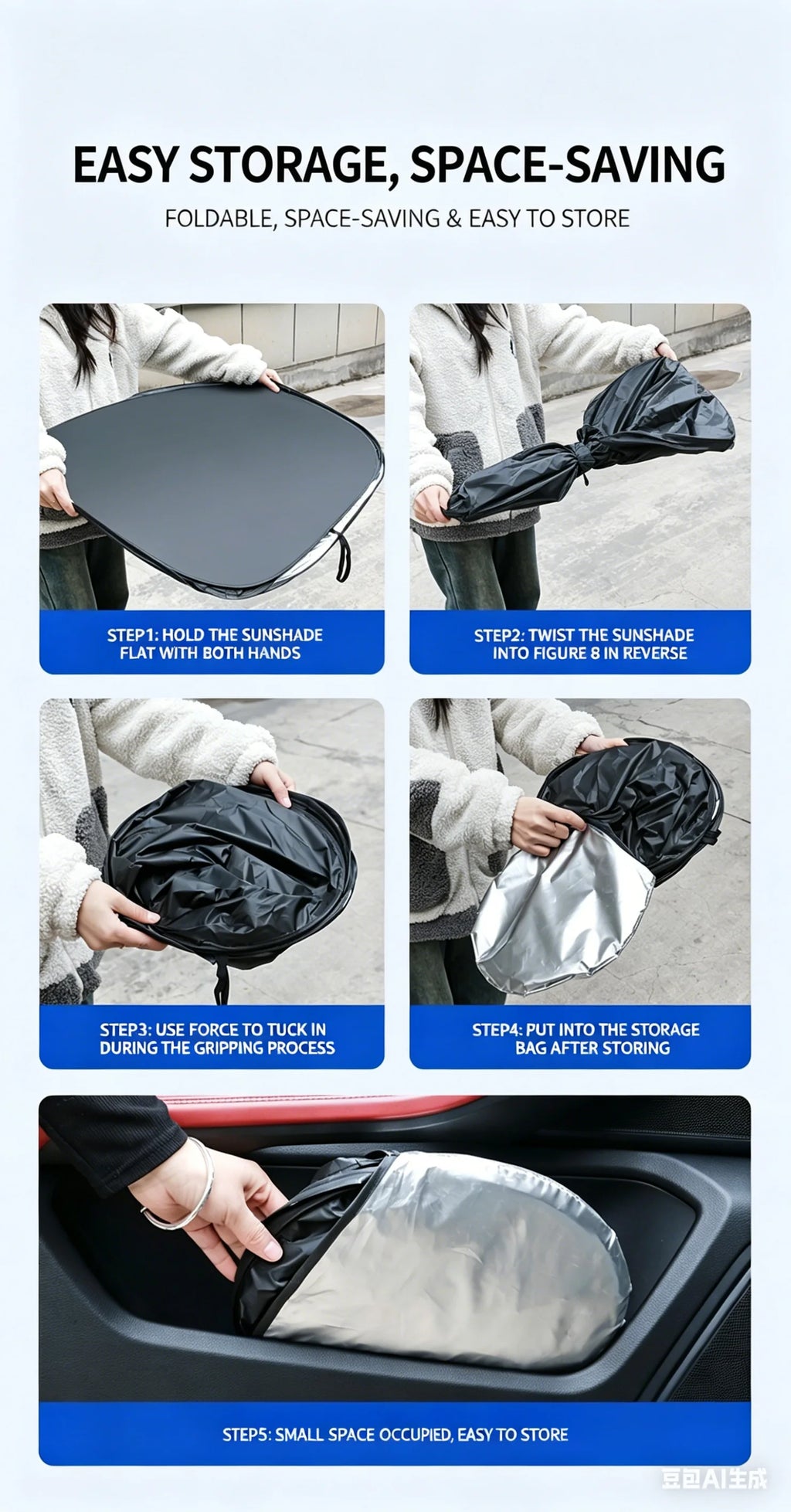 Retractable Windshield Sun Shade Umbrella, 145 x 80 cm