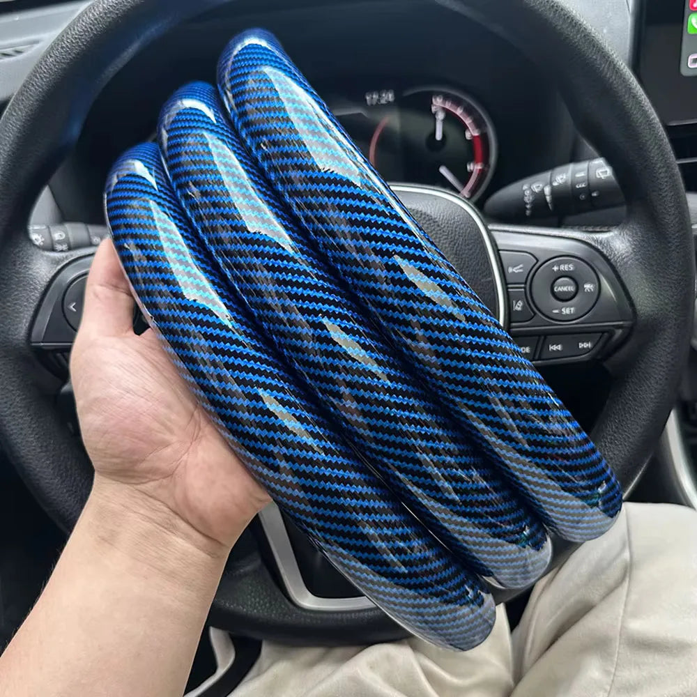 3-Piece Silicone Steering Wheel Cover, Carbon Fiber Look
