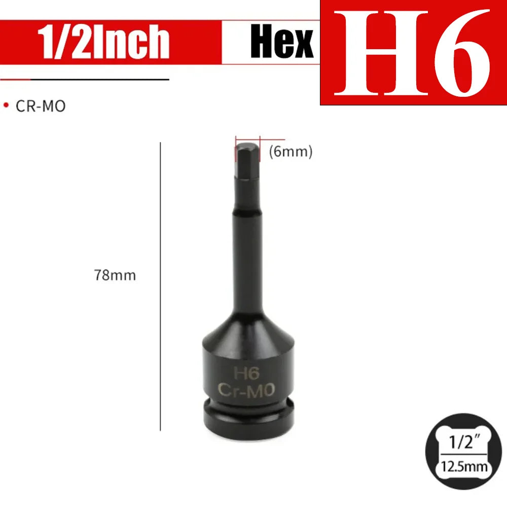 1/2 Inch Impact Hex Bit Socket Set H4-H22 Allen Bit Sockets for Car Bike Repair