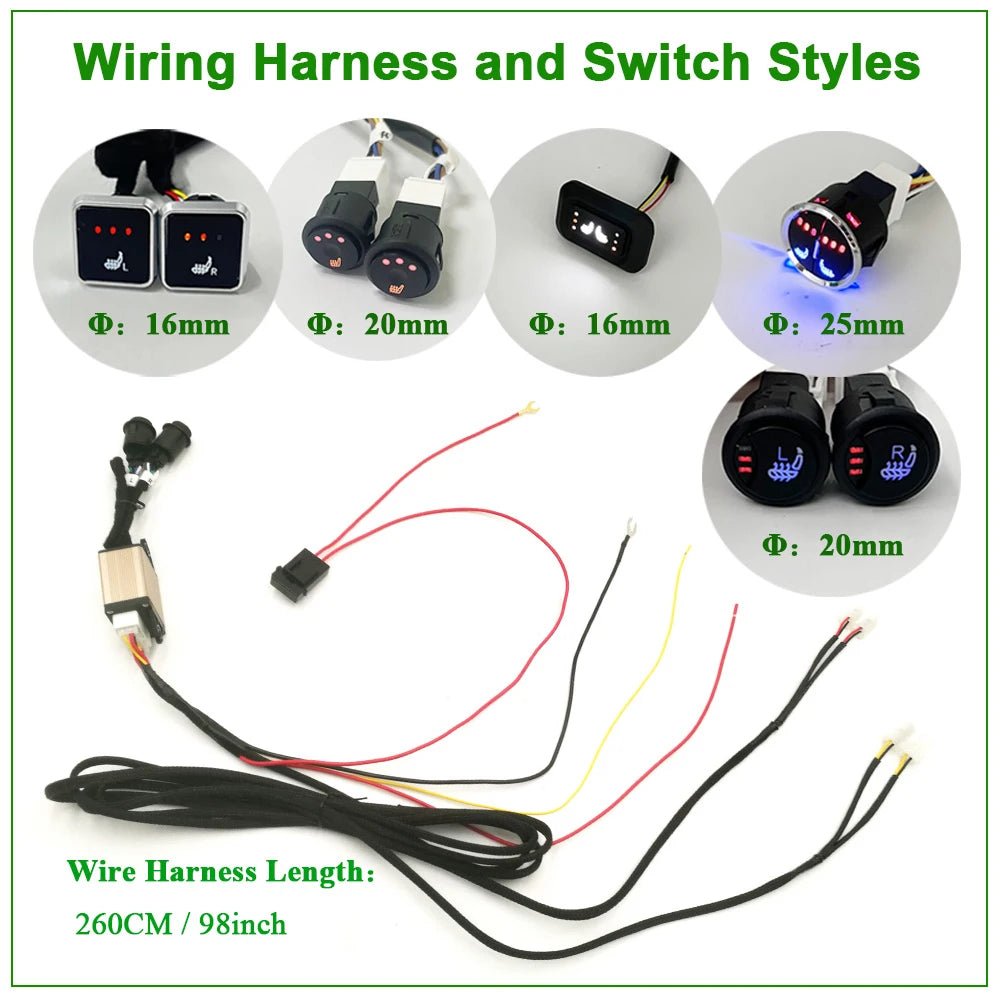 Universal 12V Carbon Fiber Seat Heater Kit for 2 Seats