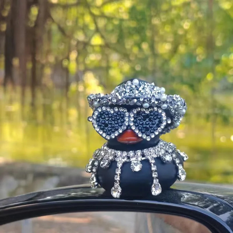 Luxury Pink & Black Diamond Rubber Duck Car Dashboard Ornament - image 3