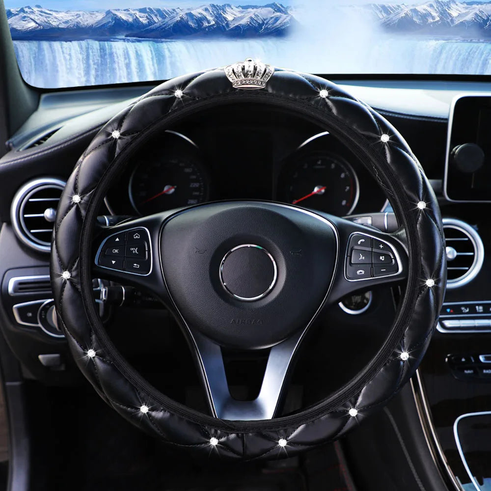 Diamond Studded Leather Steering Wheel Cover 14.5-15 inch - image 4