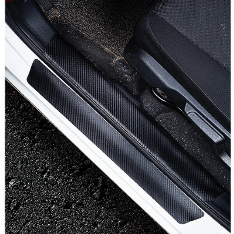 Carbon Fiber Texture Door Sill Scuff Protector Stickers, Front and Rear