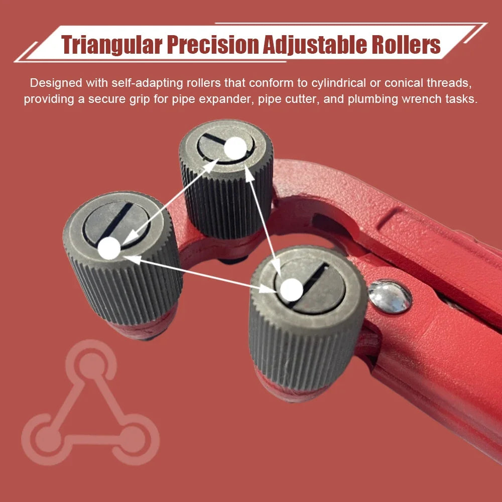 Coarse-Thread Pipe Wrench 3/8"–2" – Adjustable Triangular Rollers