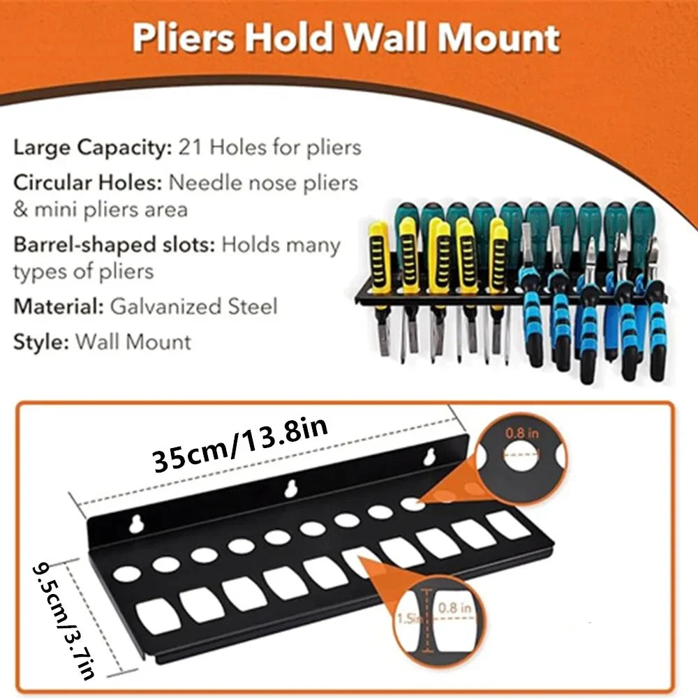 Wall Mount Hardware Tool Hanger Screwdriver Organizer, Pliers Holder,Wrench Organizer Wall Tool Organizer Space-Saving Black