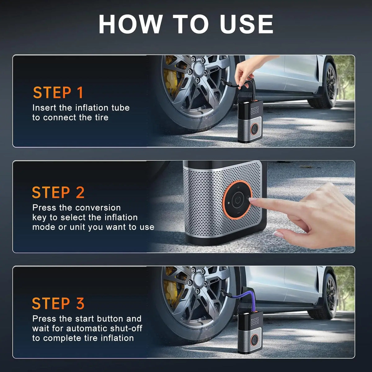 Tire Inflator Portable Air Compressor 160PSI Portable Car Air Pump with Tire Pressure Gauge for Motor Vehicle Motorcycle Bike