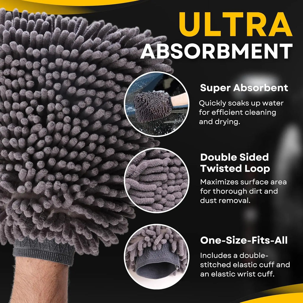 Car Wash Mitt, 2PACK Chenille Microfiber Wash Mitt, Scratch-Free & Lint-Free, Rich Foam, Highly Absorbent, Double Sided, Wash Mi