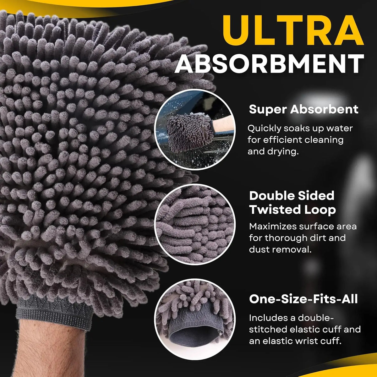 Car Wash Mitt, 2PACK Chenille Microfiber Wash Mitt, Scratch-Free & Lint-Free, Rich Foam, Highly Absorbent, Double Sided, Wash Mi