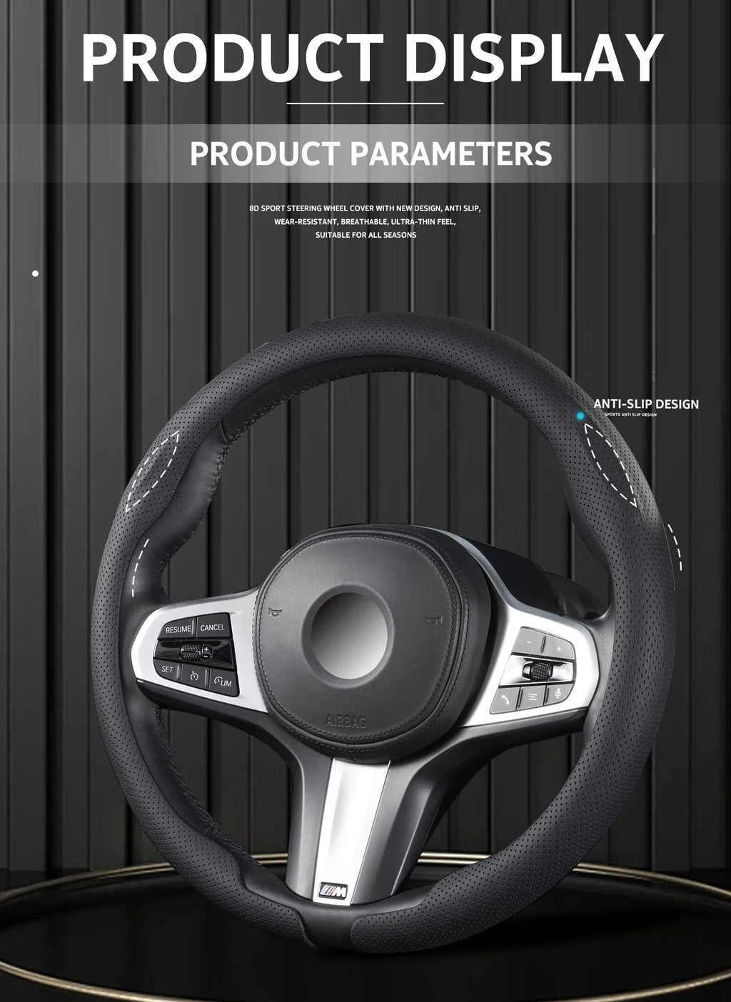 Ultra-Thin Faux Leather Steering Wheel Cover, D or O Shape