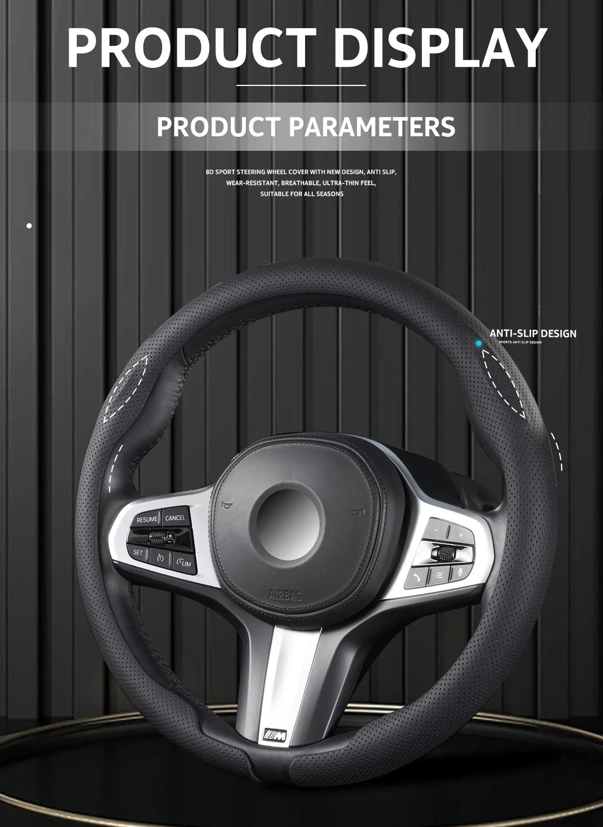 Ultra-Thin Faux Leather Steering Wheel Cover, D or O Shape
