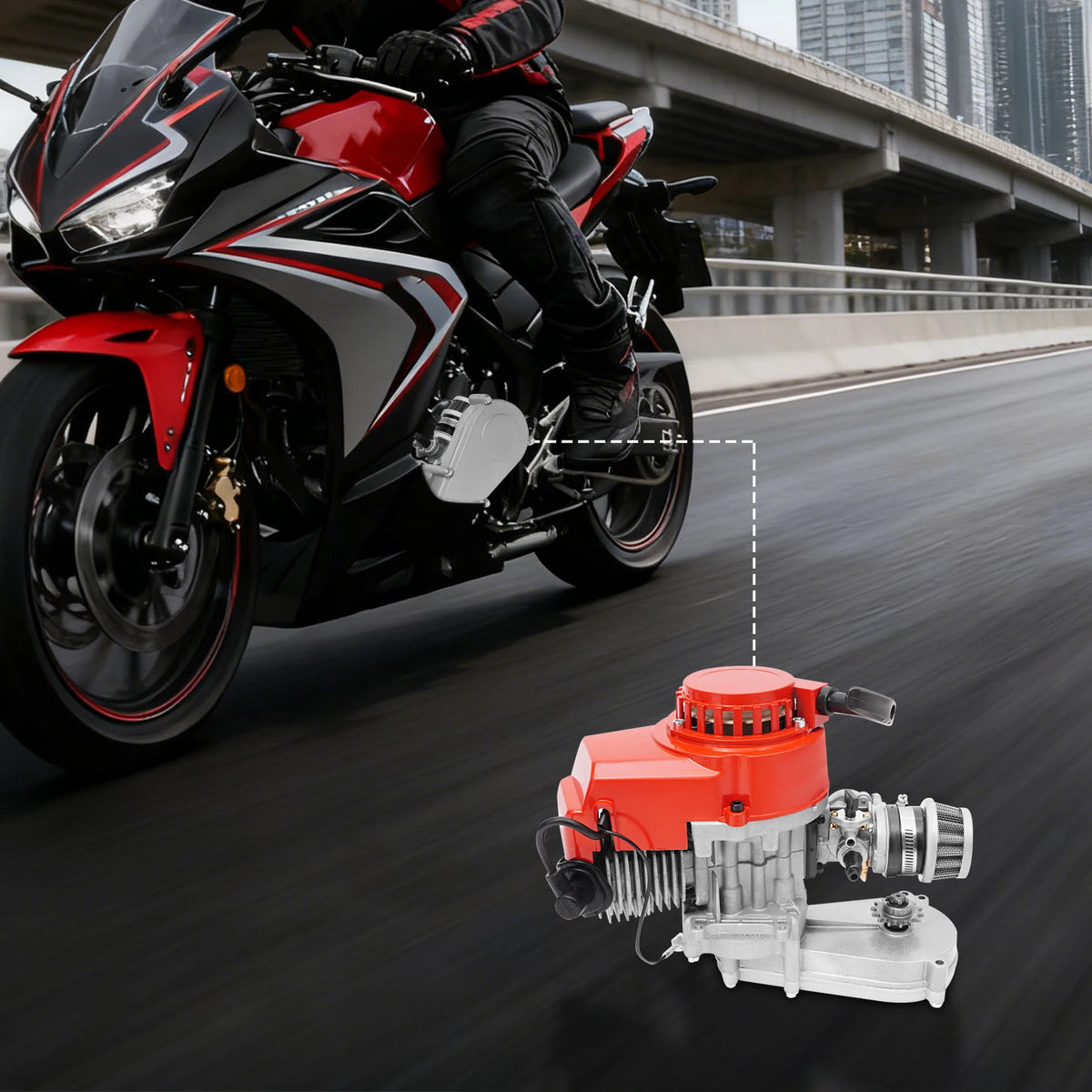 49cc 2-Stroke Pocket Bike Engine with Pull Start, 1.7kW Air-Cooled