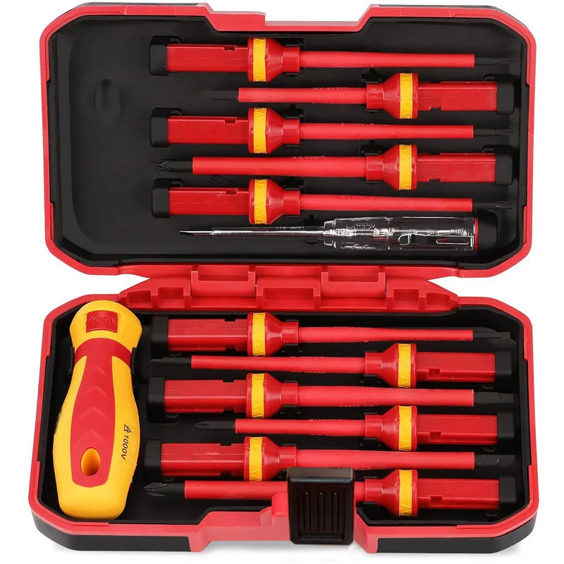Electrician Repair Tools Kit 13pcs 1000V Changeable VDE Insulated Screwdrivers Set with Magnetic Slotted Bits Hand Tool Kit