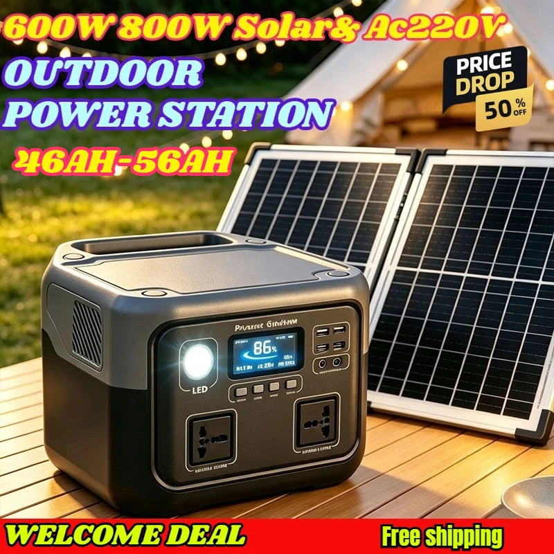 New 800W 600W Portable Power Station 220V 716.8WH Solar Generator Backup Power Bank for Outdoor Camping Home Emergency RV Travel