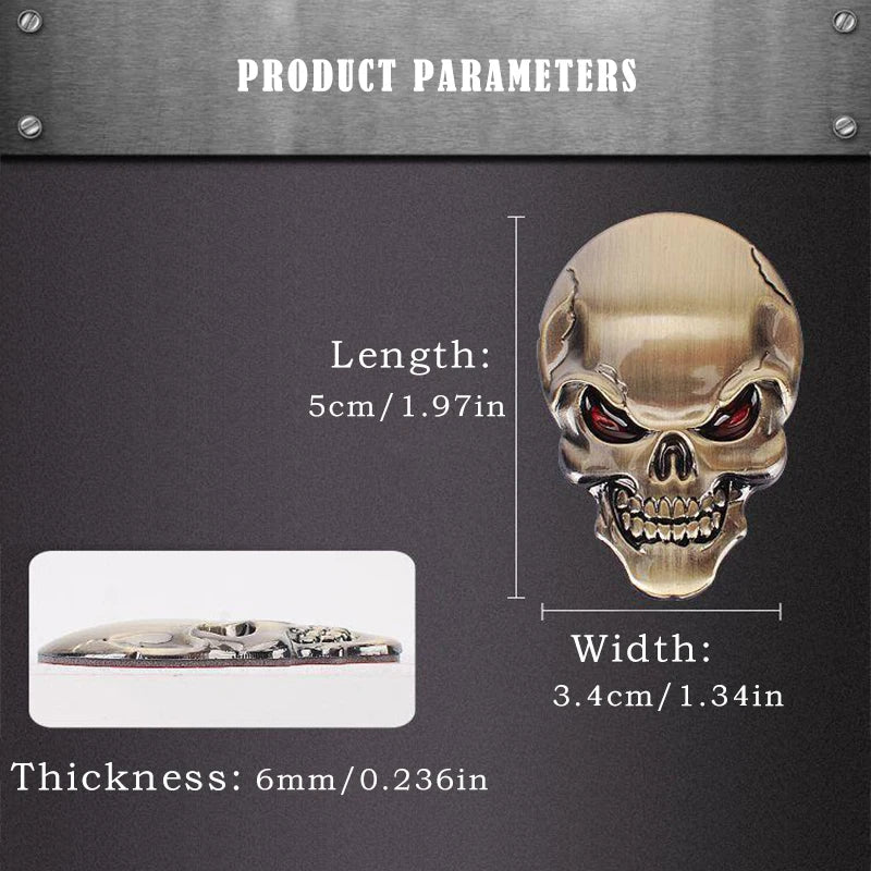 3D Metal Skull Car Sticker, Decorative Body Decal - view 7