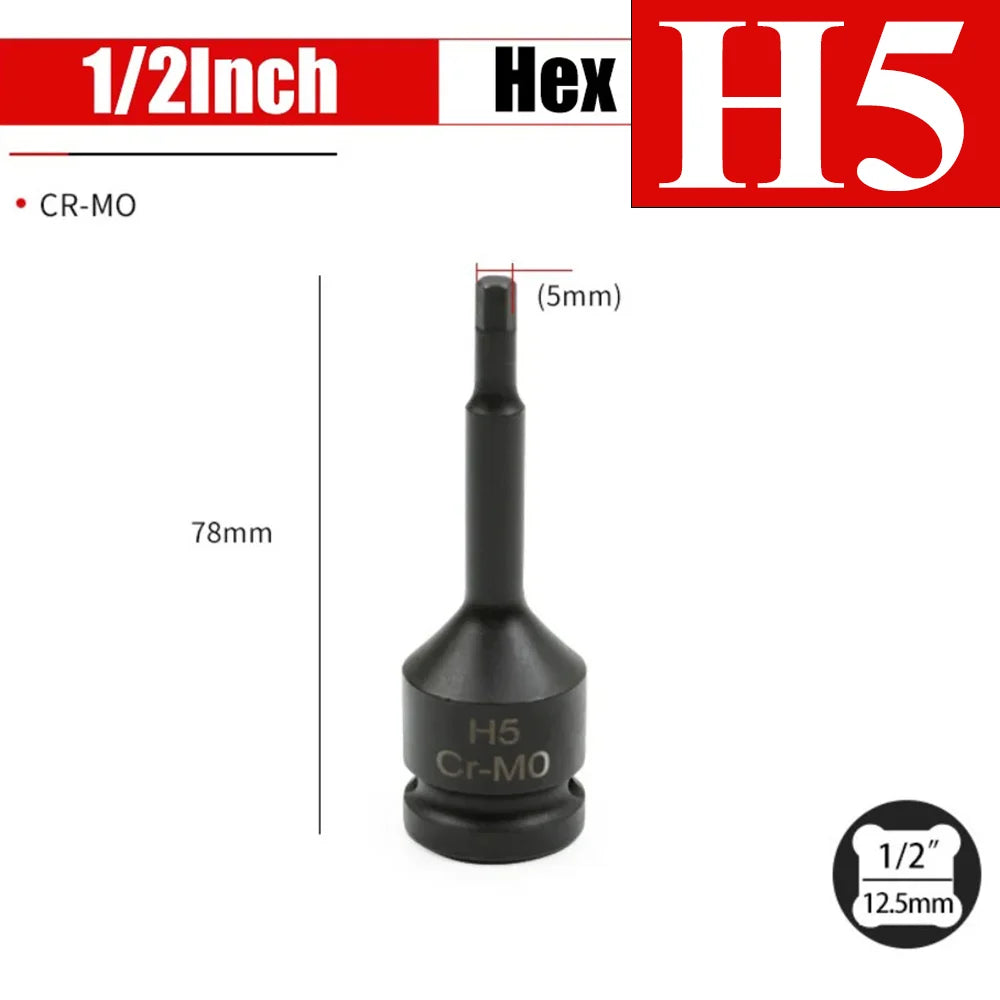 1/2 Inch Impact Hex Bit Socket Set H4-H22 Allen Bit Sockets for Car Bike Repair