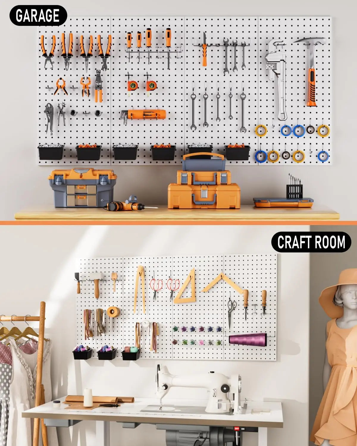 158PCS Metal Pegboard Wall Organizer, 12*24 Inch Black Pegboard Panels Tool Organizer Kit with Accessories Hooks and Bins