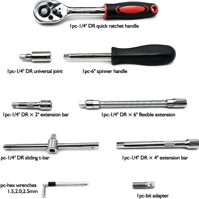 46pcs Socket Wrench DIY Repair Tool Kit with Ratchet Screwdriver for Car Repair