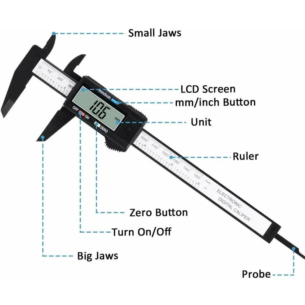 150mm 100mm Electronic Digital Caliper Carbon Fiber Dial Vernier Caliper Gauge Micrometer Measuring Tool Digital Ruler