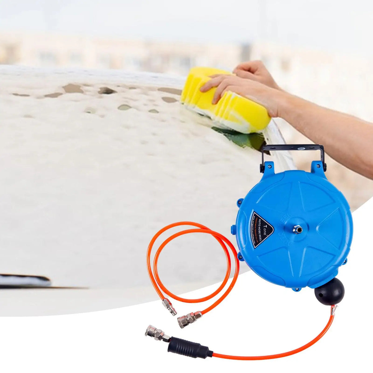 Automatic Retractable Air Hose Reel with 10M Air Hose Slow Retraction for Outdoor Car Washing Workshop Garage Garden Watering