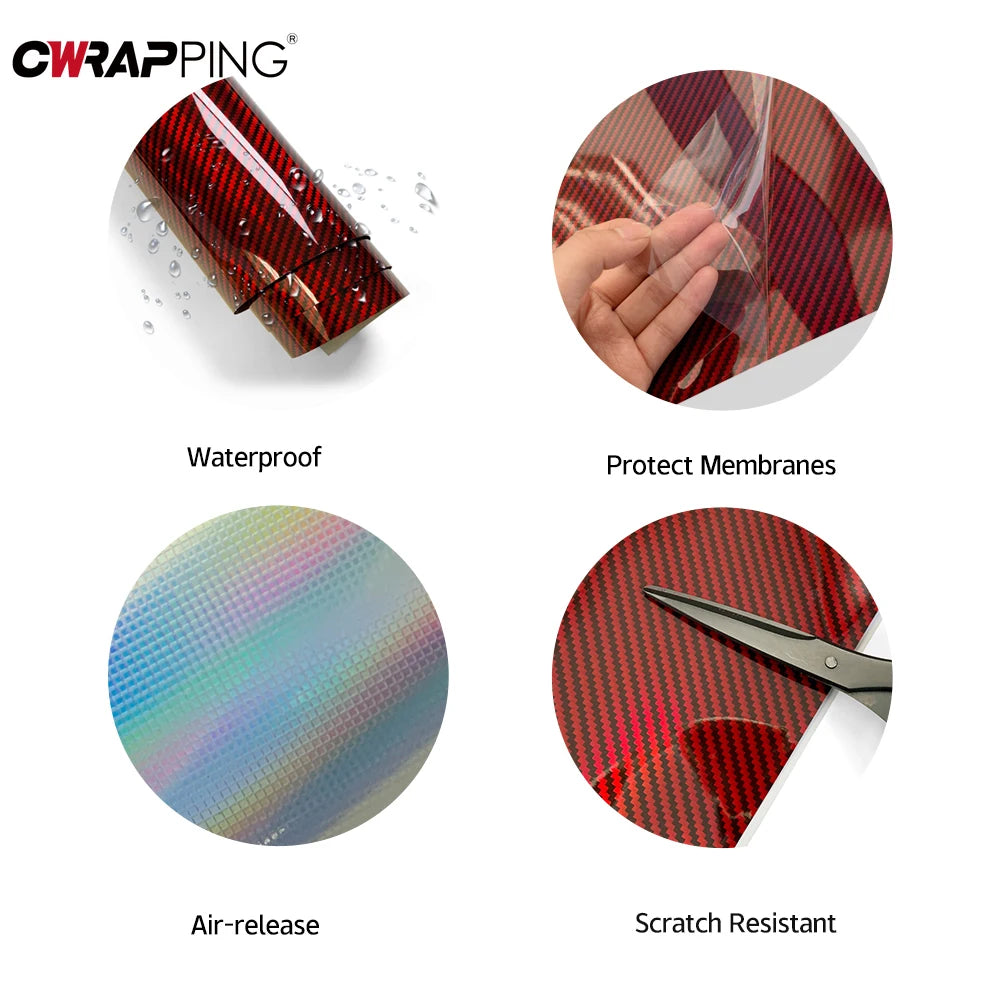 Red Carbon Fiber Vinyl Wrap Glossy Self-Adhesive Sticker 150cm - image 3