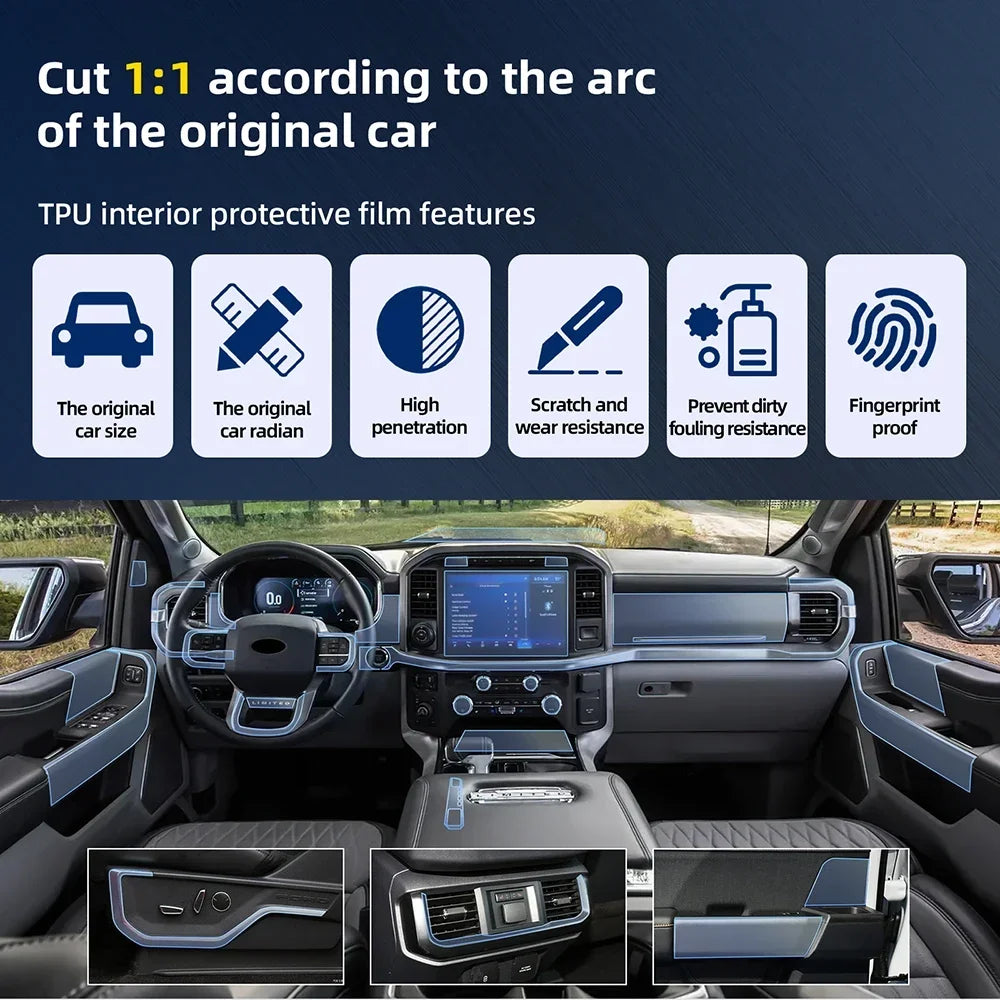 Car Interior Protection Film For Ford F-150 2022-2023 F150 TPU Clear Self-adhesive Console Gear GPS Screen Anti Scratch Sticker