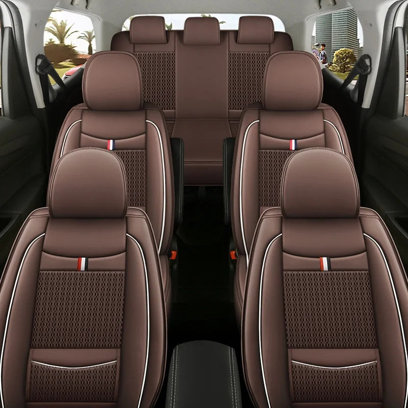 7-Seater, Luxurious Ice Silk/PU Leather Car Seat Cover, Suitable for All Seasons, High-End Car Interior Package, Suitable for Various MPV 7-Seater Seven Head Hat Styles, Comfortable, Breathable and Wear-Resistant, Enhancing Y