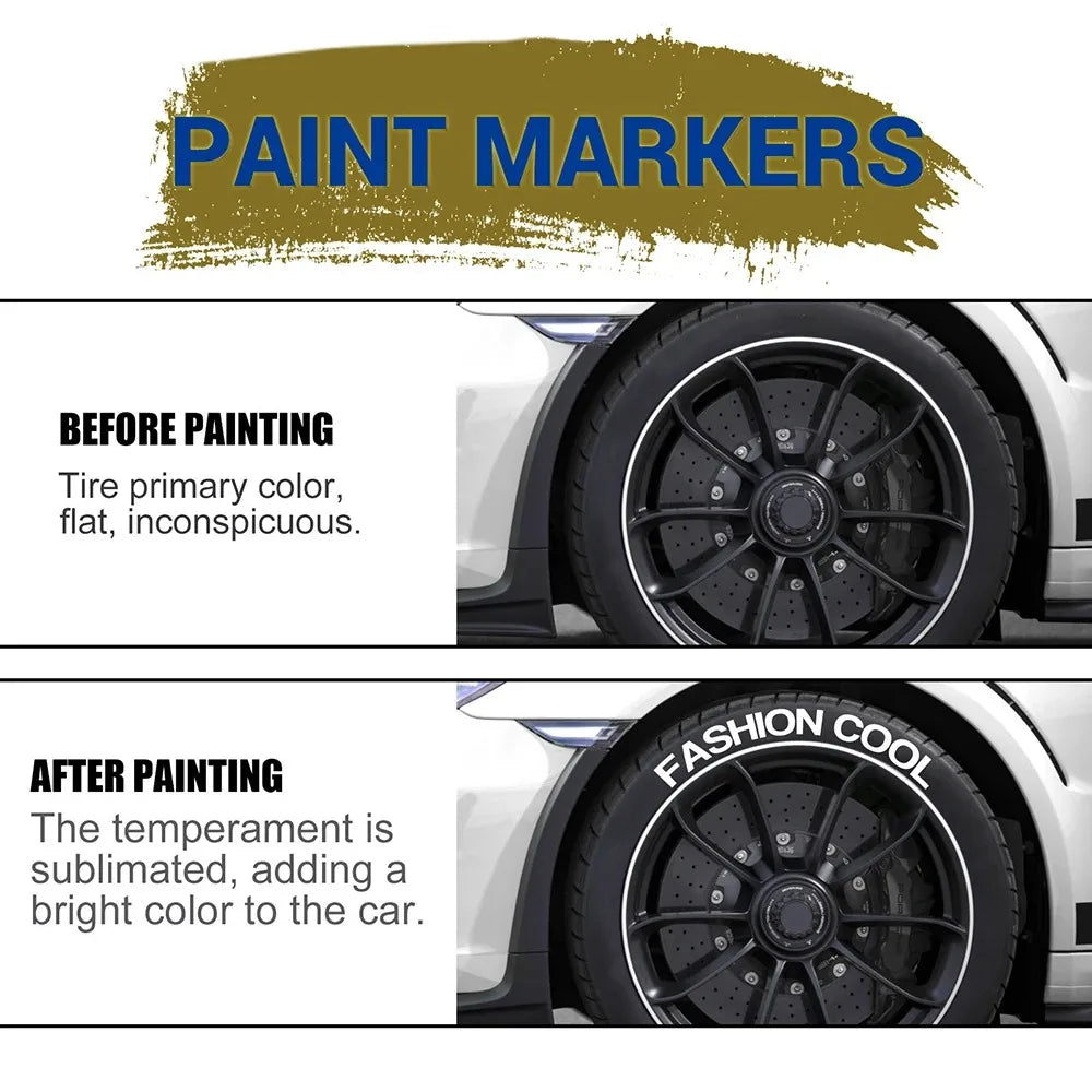 White Tire Paint Marker Pen, Waterproof for Rubber, Metal and Glass