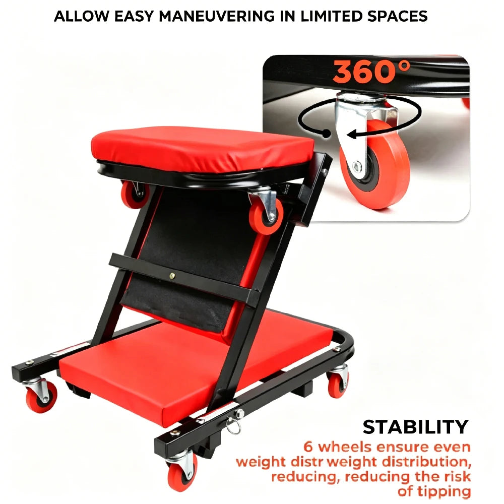 Mechanic Creeper 36-inch 2-in-1 Mode Z Seat 340lbs Capacity, Foldable Garage Adjustable Rolling Folding with 6pcs Wheels Roller
