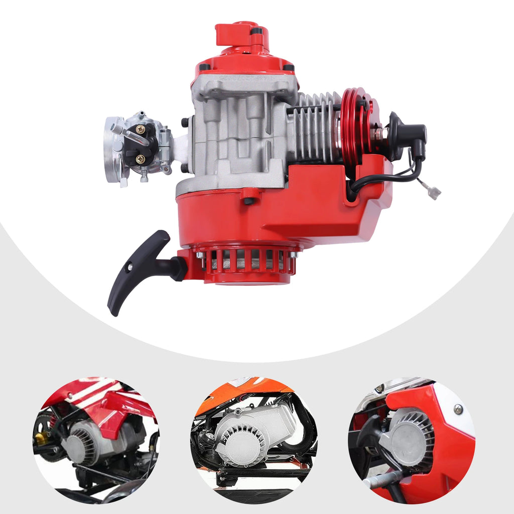 49cc 2-Stroke Pull Start Engine Kit with Throttle Cable and Grips, Red