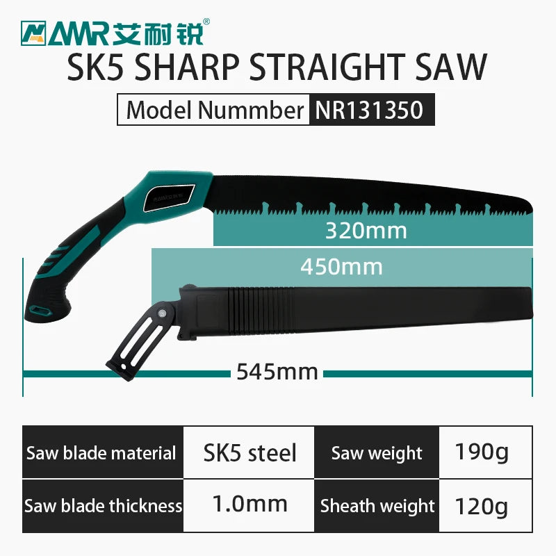 Japanese Fixed Straight Pruning Hand Saw with Scabbard for Tree Limbs Camping Dry Wood