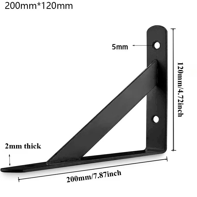 6-Piece Black Steel Tripod Floating Shelf Brackets