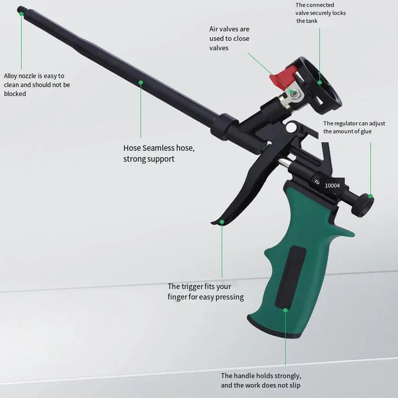 Expanding foam gun, professional insulation and caulking applicator