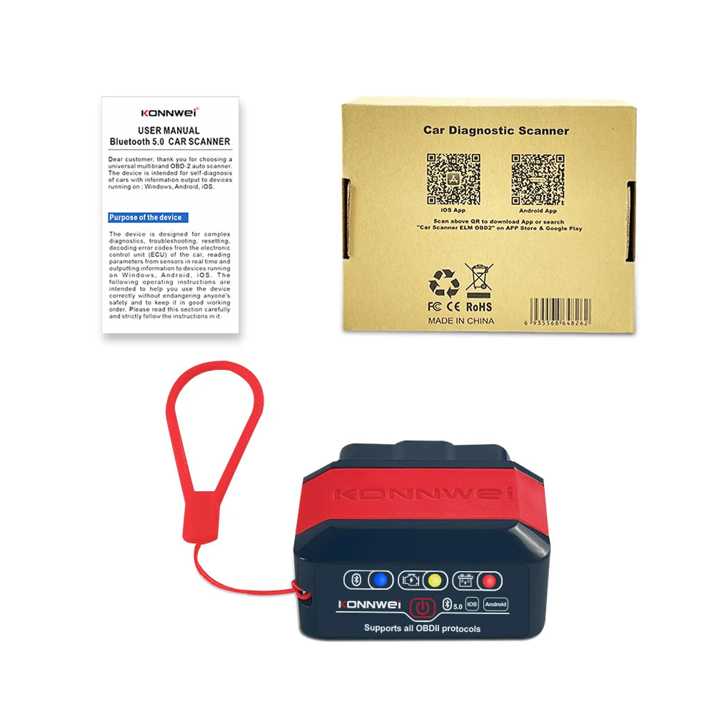 KW905 ELM327 OBD2 Bluetooth 5.0 Code Reader Scanner for Android & iOS