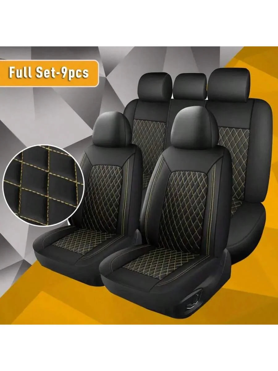 Quilted PU Leather Car Seat Covers, Full 9-Piece Set