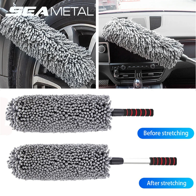 Retractable Microfiber Car Duster with Stainless Steel Handle