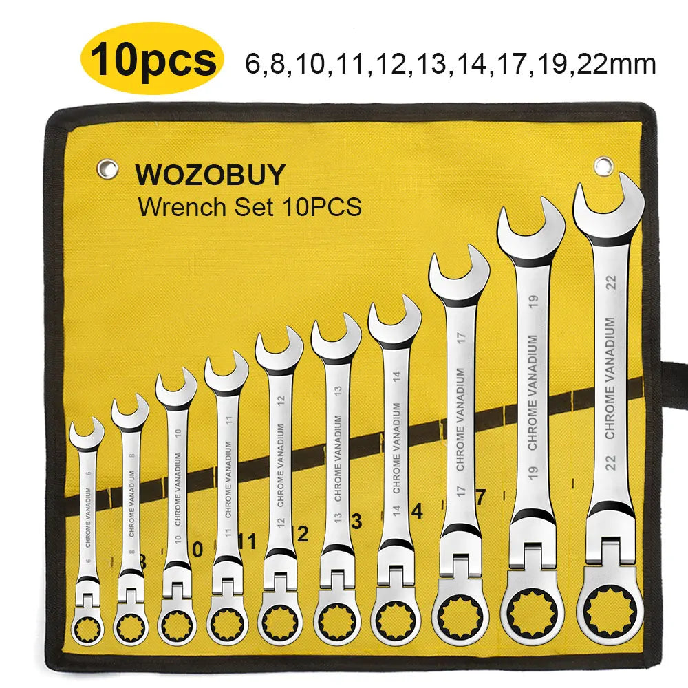 Ratcheting Combination Wrench Set 6-22mm Metric Flex Head Chrome Vanadium Steel