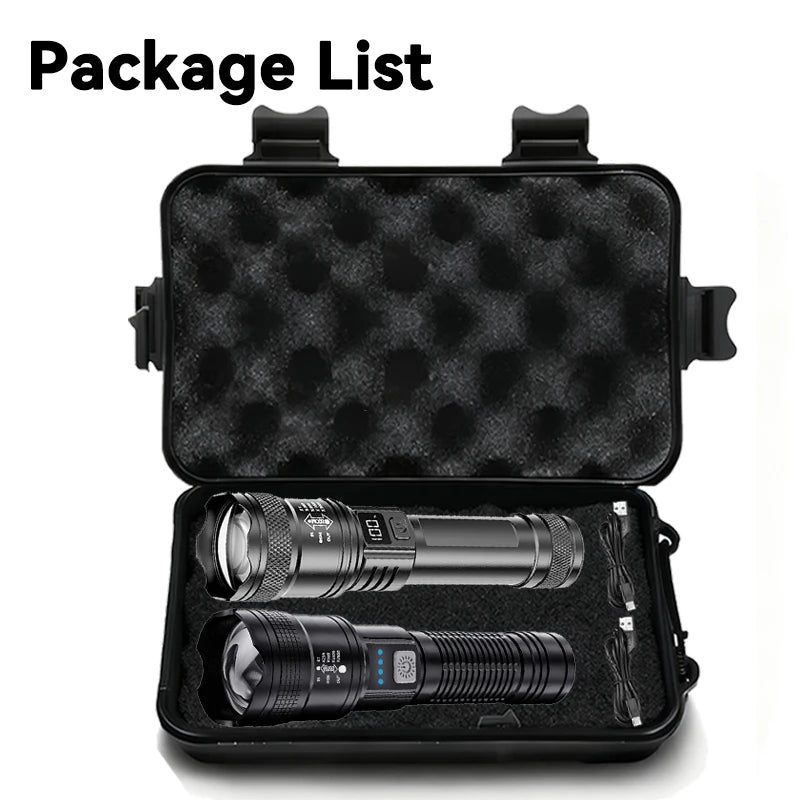 High Power 2000LM LED Flashlight, USB Charging Zoom Torch with Display