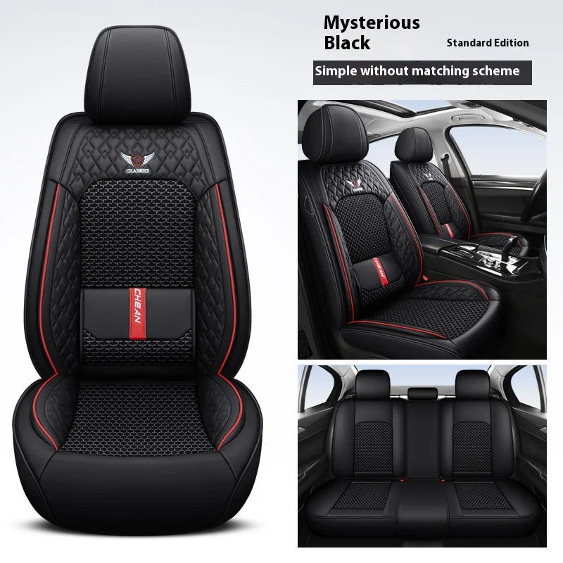 5-Seat Synthetic Leather Car Seat Cover Set with Lumbar Support