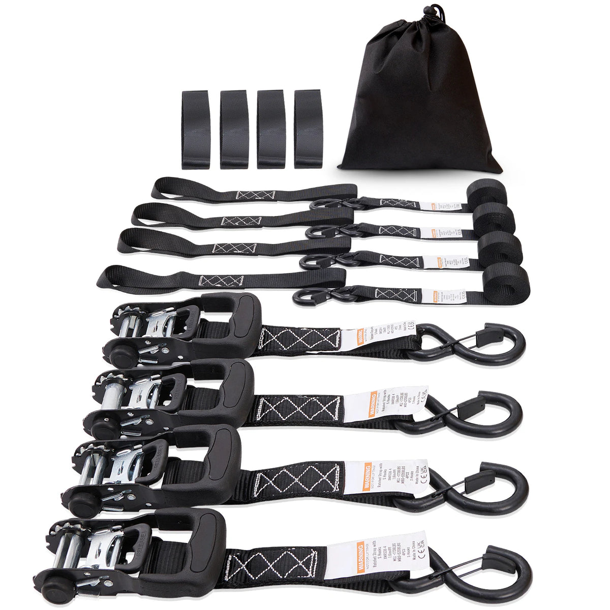 4pcs Heavy Duty Ratchet Tie Down Straps with Padded Handles for Cargo and Trailer