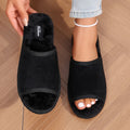 Women Open‑Toe One‑Strap Fuzzy Slide Slippers Plush Lining Soft Non‑Slip Sole Warm Winter Indoor Outdoor Casual Home Footwear