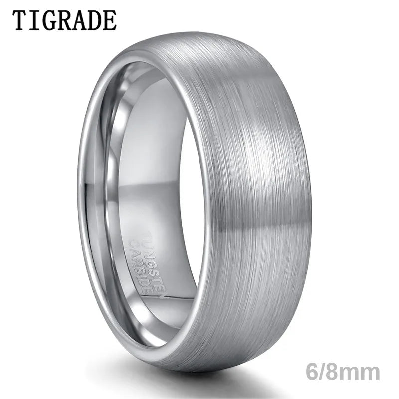 Men's Tungsten Carbide Wedding Band Ring - Brushed Silver 6mm/8mm