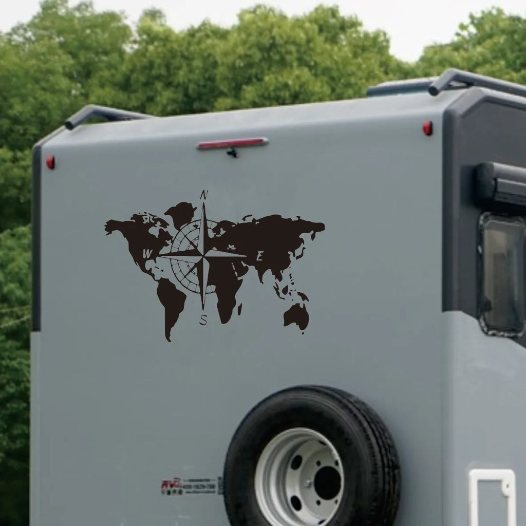 World Map Compass Vinyl Decal for Campers, RVs and Trucks