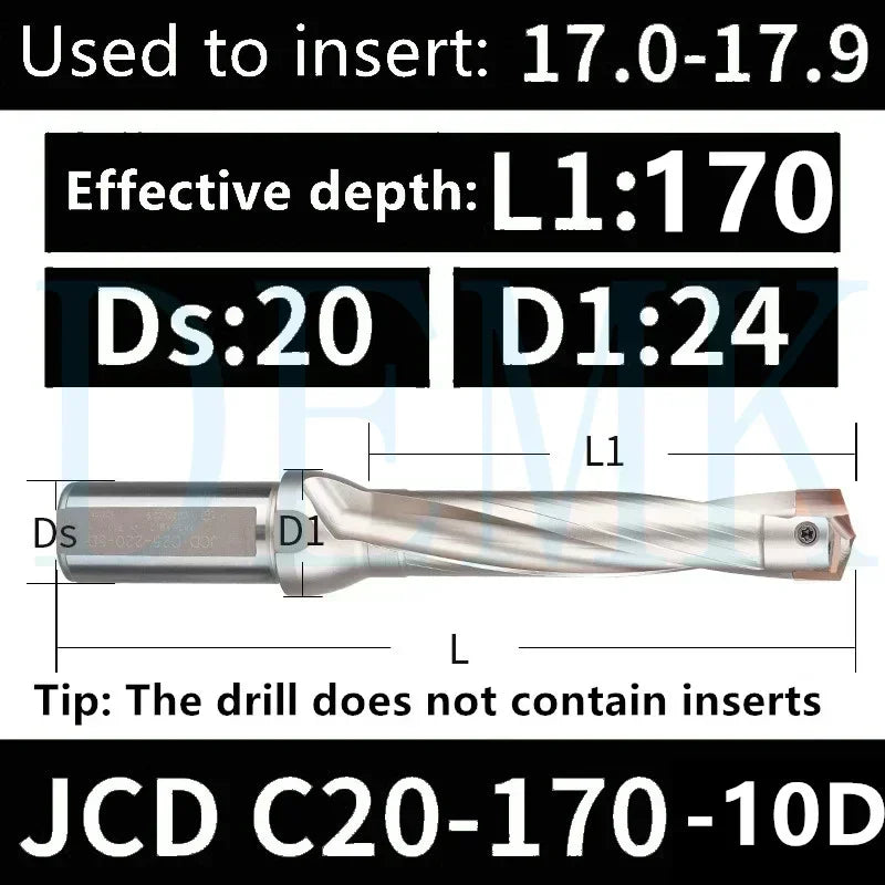 Indexable U Drill with Internal Cooling, 3D-10D, 10-25mm Diameter