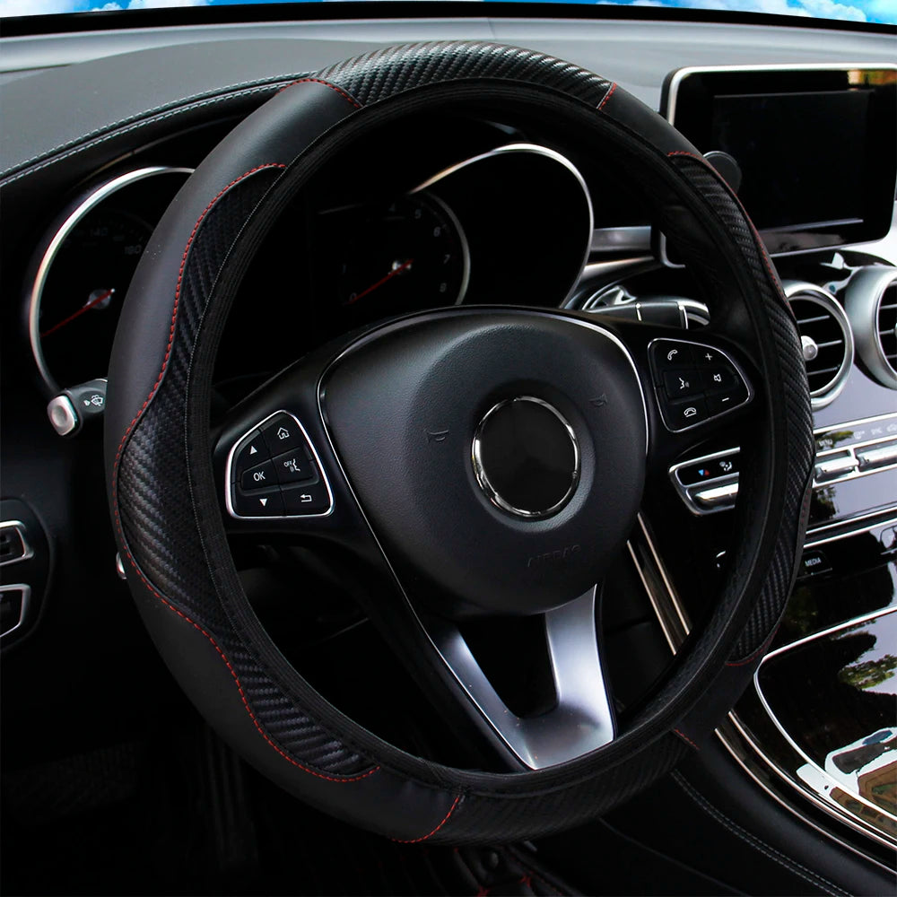 Textured PU Leather Steering Wheel Cover, 14.5-15 Inch