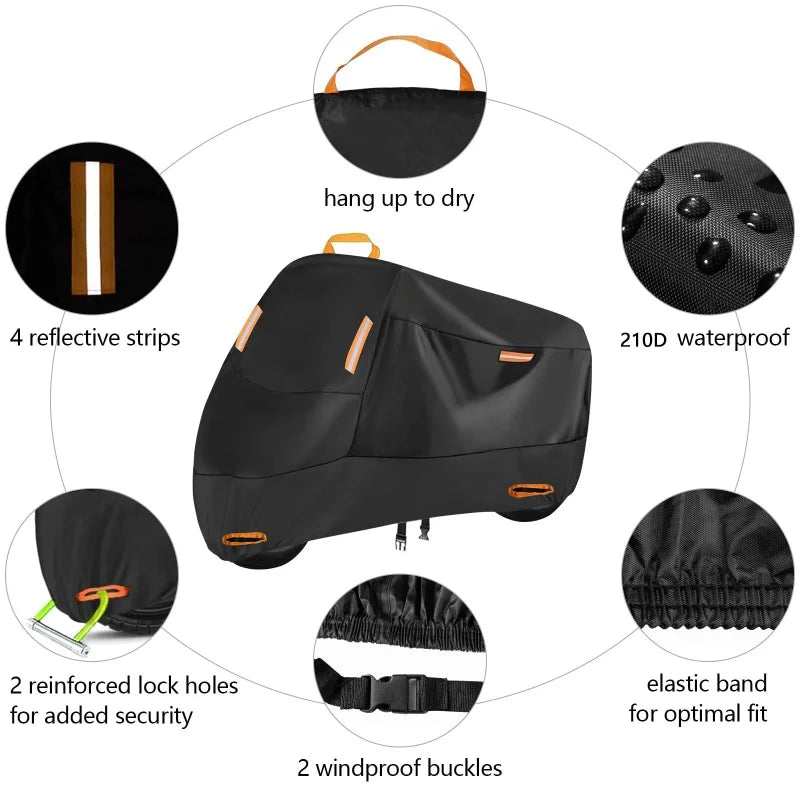 Motorcycle Cover Outdoor Waterproof Motorcycle Tarpaulin Thickened Polyester UV Protective Cover for Motorcycle Scooters