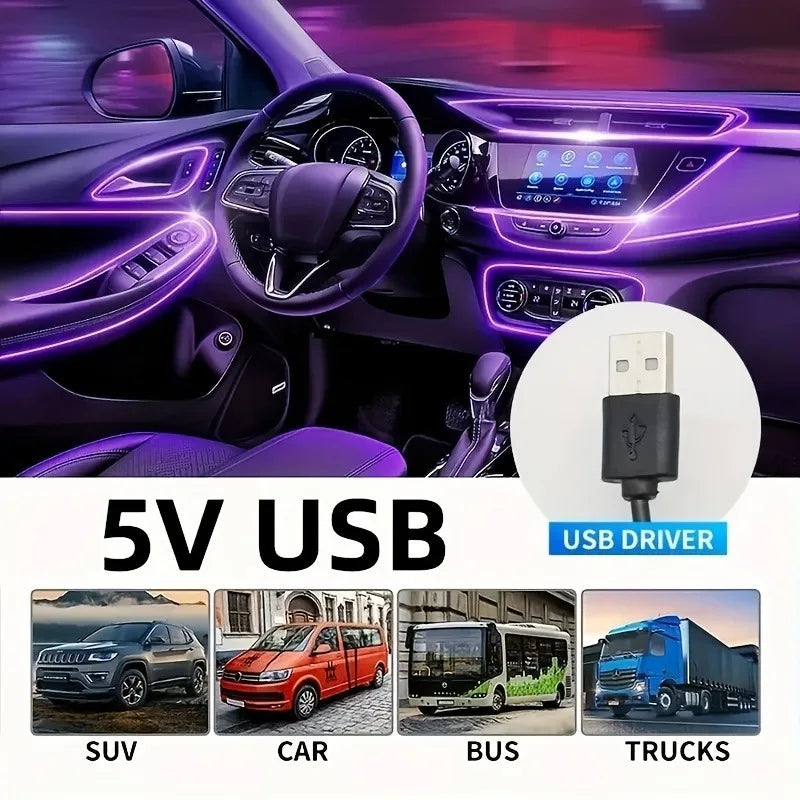 USB LED Neon Strip Light for Car Interior - 5M Flexible - image 3