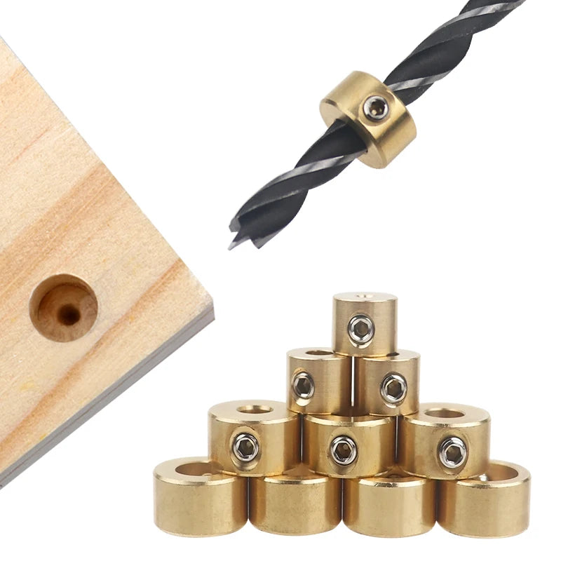 Brass Drill Depth Stop Collars 3-12mm with Hex Wrench for Woodworking